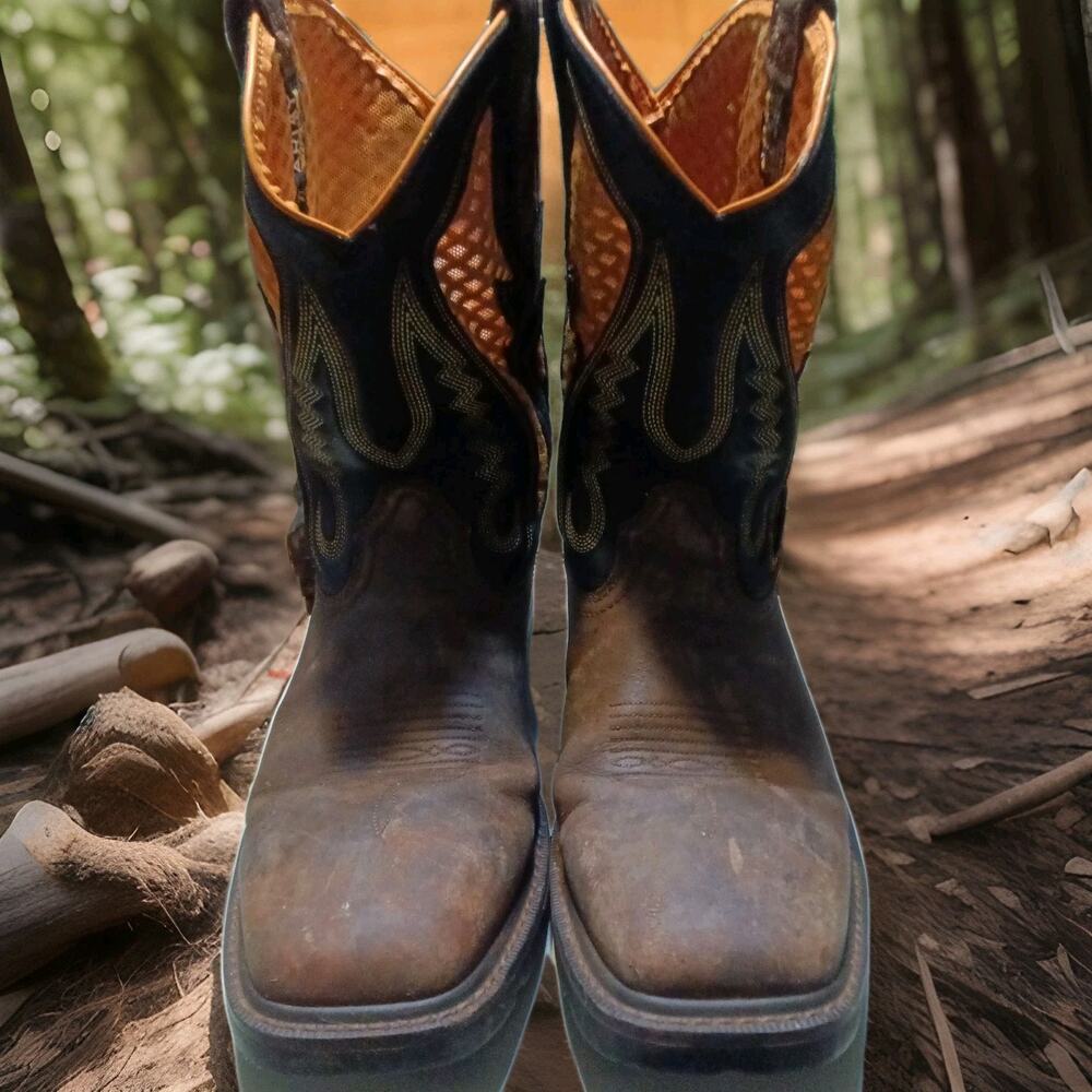 Ariat Work Boots Men 10 D Brown Orange Groundbreaker VentTek Soft Toe